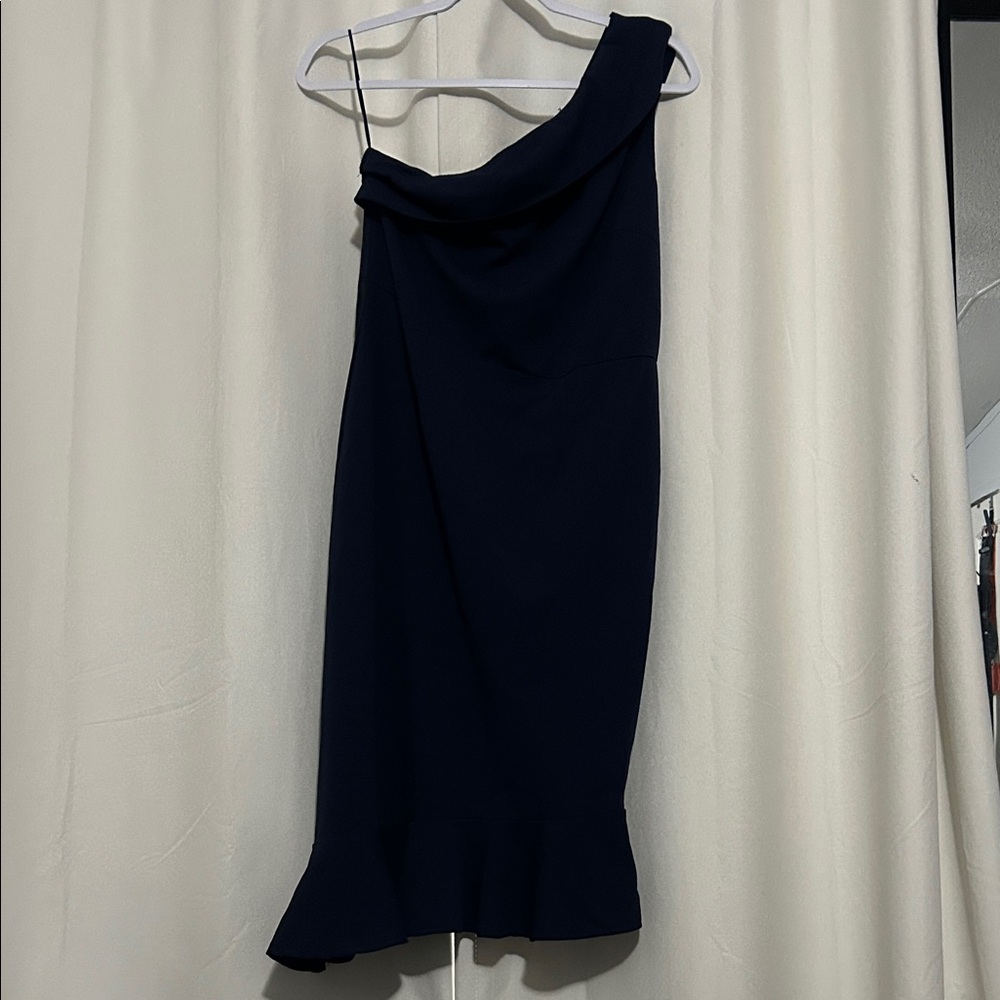 Chic One-Shoulder Navy Dress